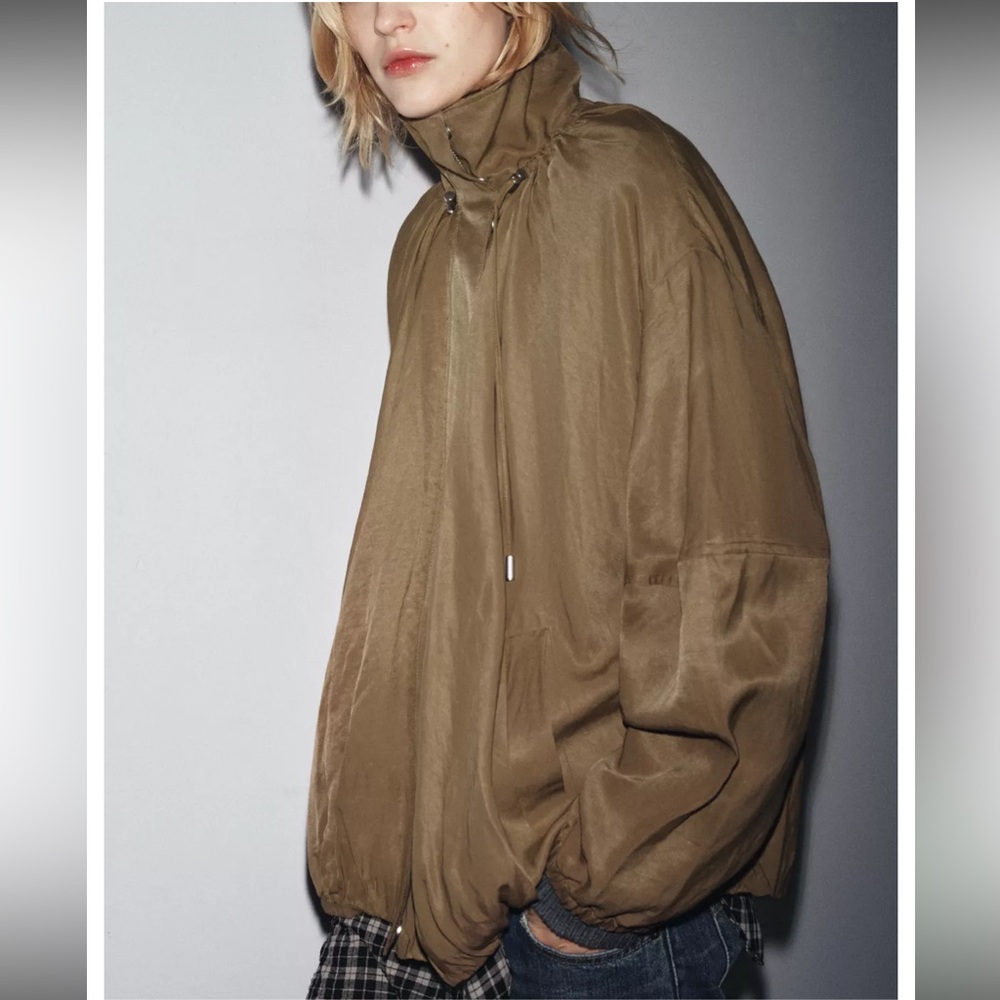 NWT Zara Women's Fluid Bomber Jacket With Adjustable Funnel Neck. Size M - Picture 2 of 15